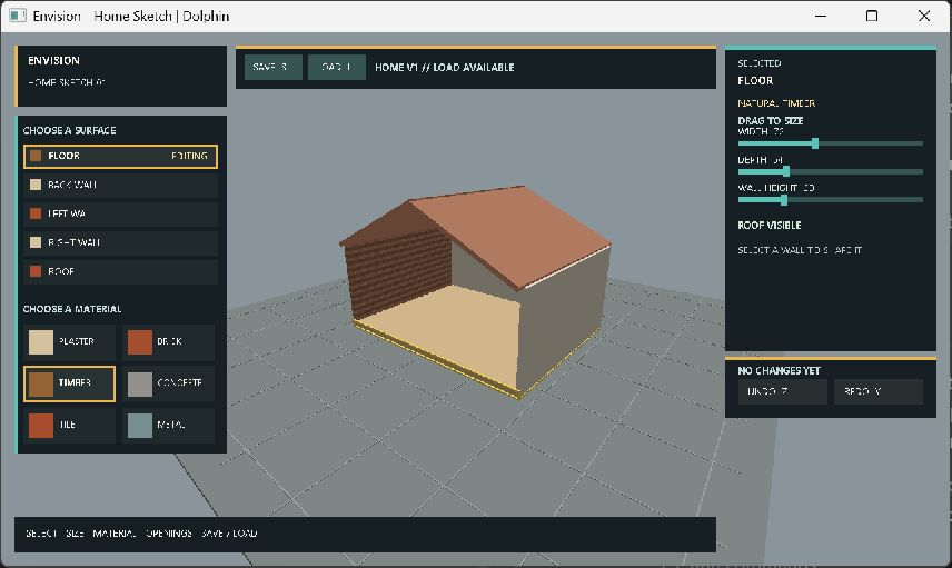 Envision home sketch editor with a live three-dimensional room