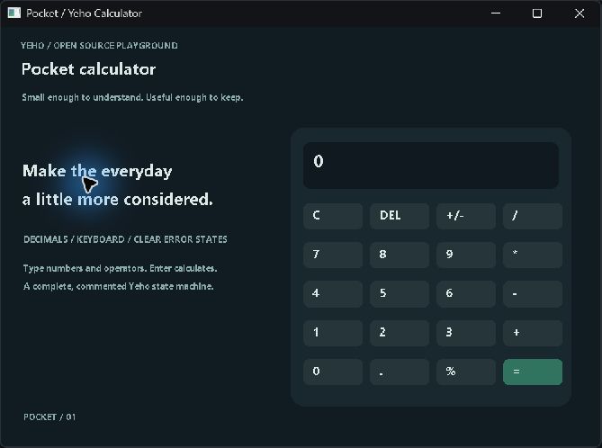 Pocket, captured from the running native Yeho example